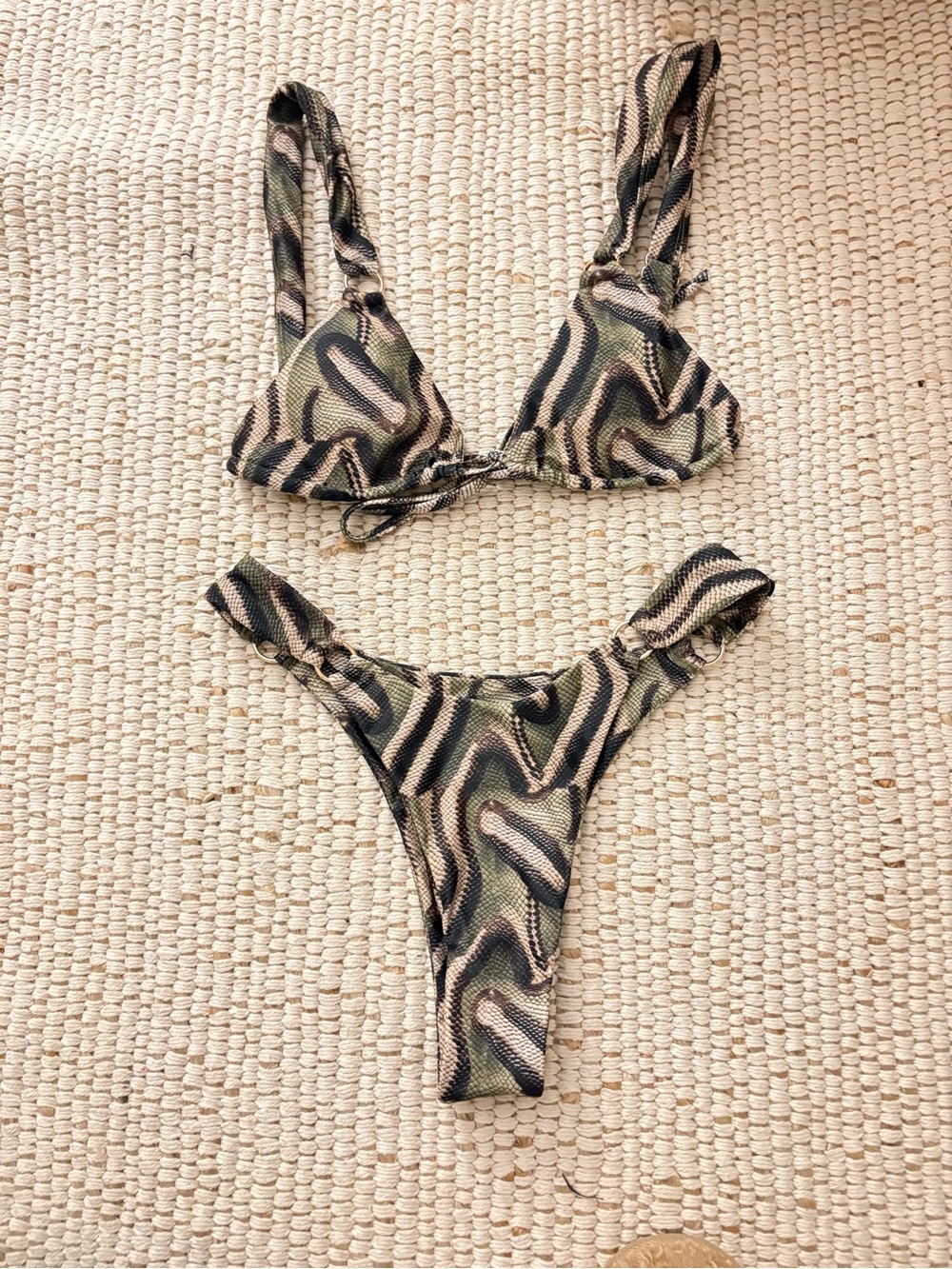 Strawberry Milk Mob Olive Green & Black Abstract Triangle Bikini